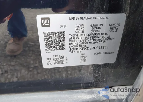 2024 Chevrolet Suburban 4Wd Premier z USA, uszkodzony, nr VIN 1GNSKFKD3RR313243